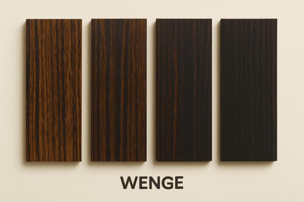 Wenge wood color variations from dark brown to black showing natural lighter streaks