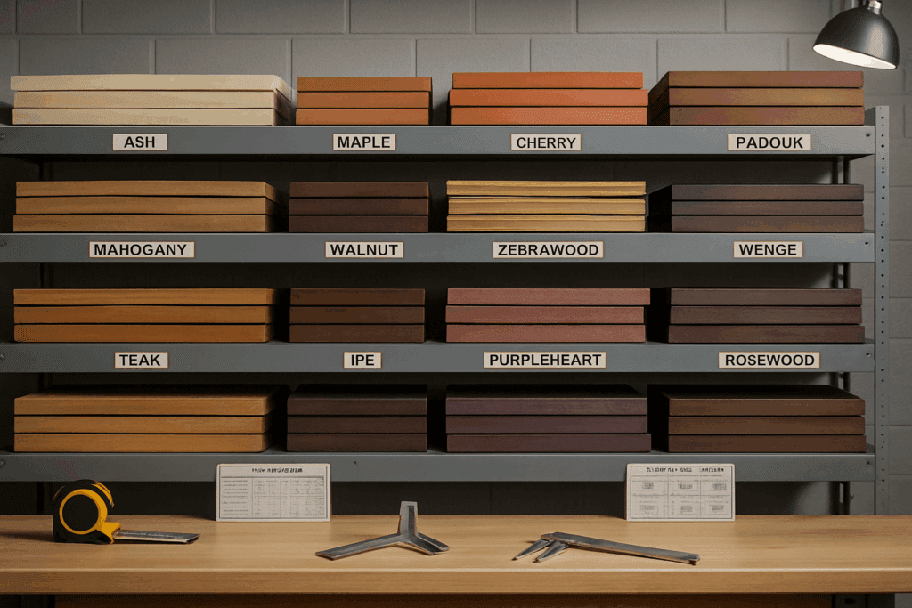 Professional wood database showing organized collection of specialty wood species